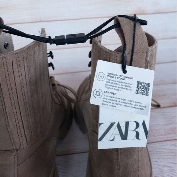 Zara Lug Sole Leather Suede Front Lace Up Ankle Boots Booties Combat Size 40 - Picture 8 of 13
